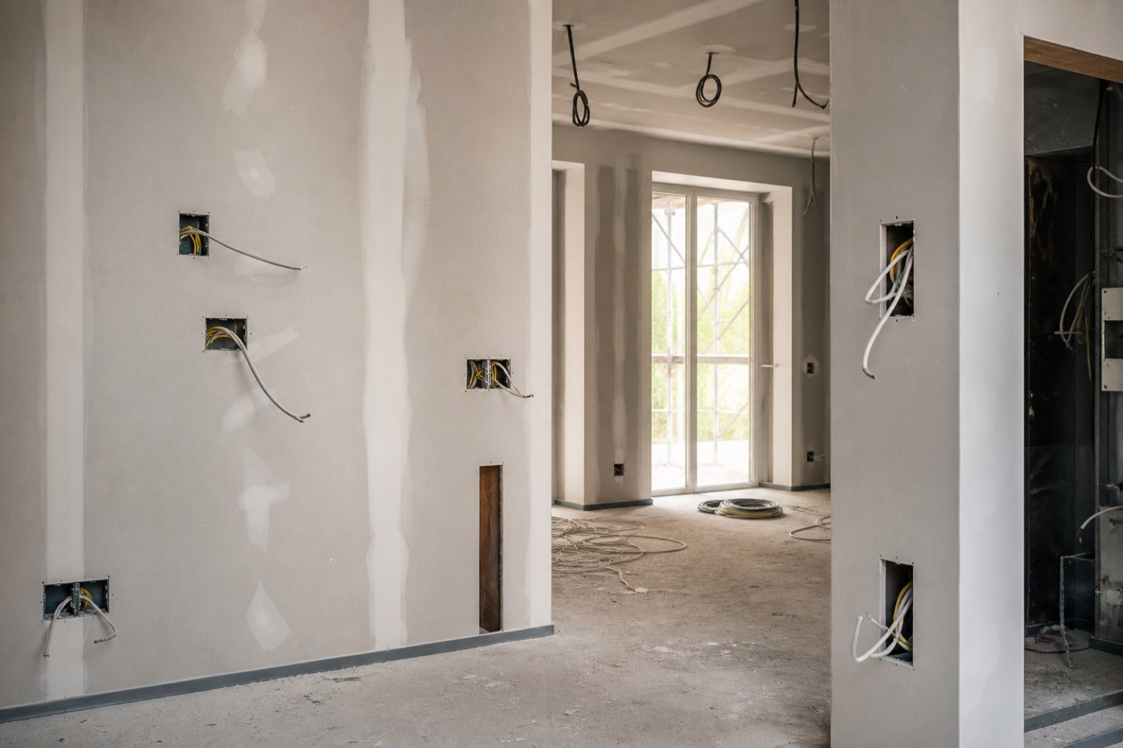 Electrical rough-in with outlet boxes before finishing