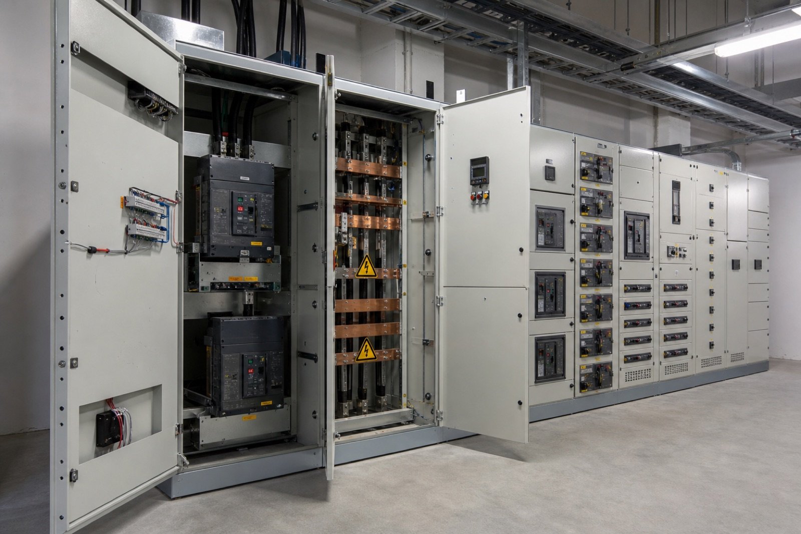 Main electrical switchboard room for building power distribution
