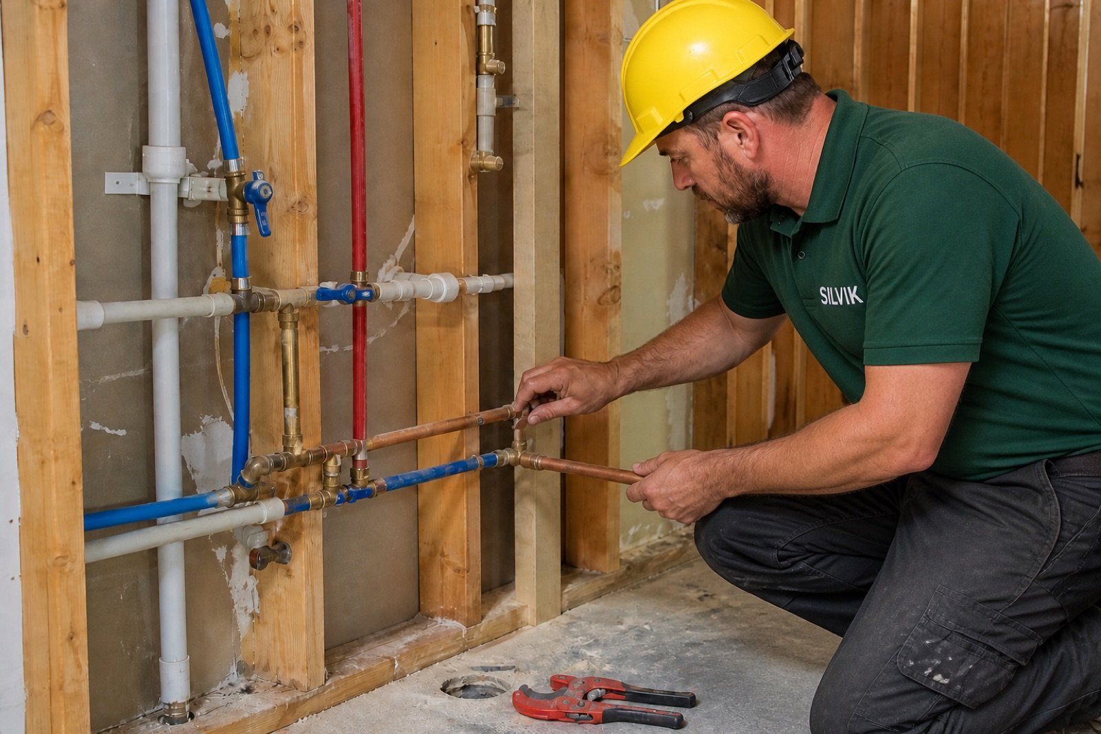 Installing water supply pipes and valves on site